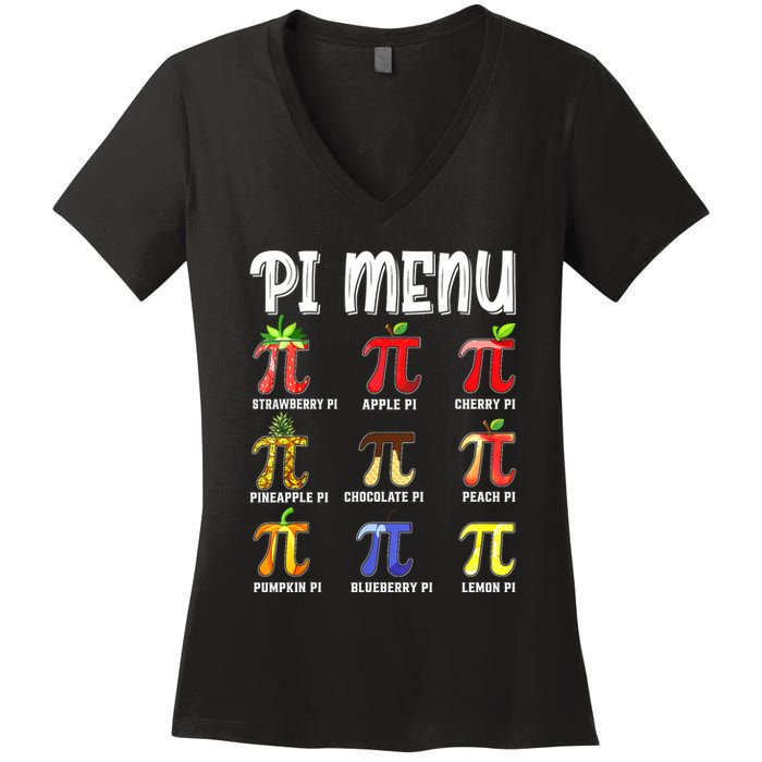 Pi Menu Funny Pi 3.14 Math Teacher Pie Menu Mathematics Women's V-Neck T-Shirt