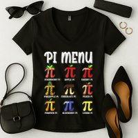 Pi Menu Funny Pi 3.14 Math Teacher Pie Menu Mathematics Women's V-Neck T-Shirt