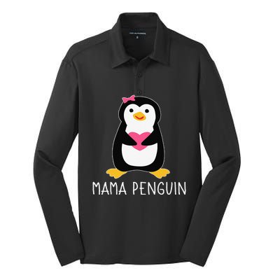 Penguin Mama Flightless Bird Lover Mother's Day Mommy Mom Silk Touch Performance Long Sleeve Polo