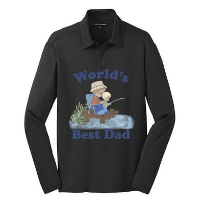 Precious Mots Fathers Day Worlds Best Dad Fishing Shot Gift Silk Touch Performance Long Sleeve Polo