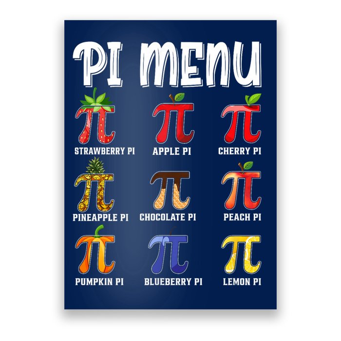 Pi Menu Funny Pi 3.14 Math Teacher Pie Menu Mathematics Poster