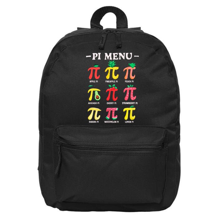 Pie Menu Funny Pi Day Pi 3.14 Math Teacher PI Symbol Pie Pun  16 in Basic Backpack