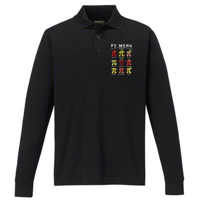 Pie Menu Funny Pi Day Pi 3 Performance Long Sleeve Polo
