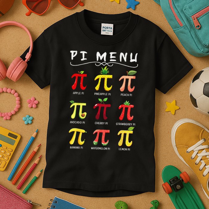 Pie Menu Funny Pi Day Pi 3 Kids T-Shirt