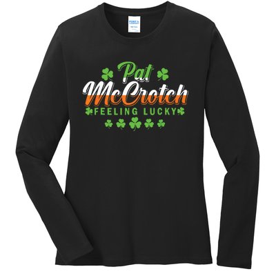 Pat McCrotch Feeling Shamrock Lucky Irish St Patrick's Day Ladies Long Sleeve Shirt