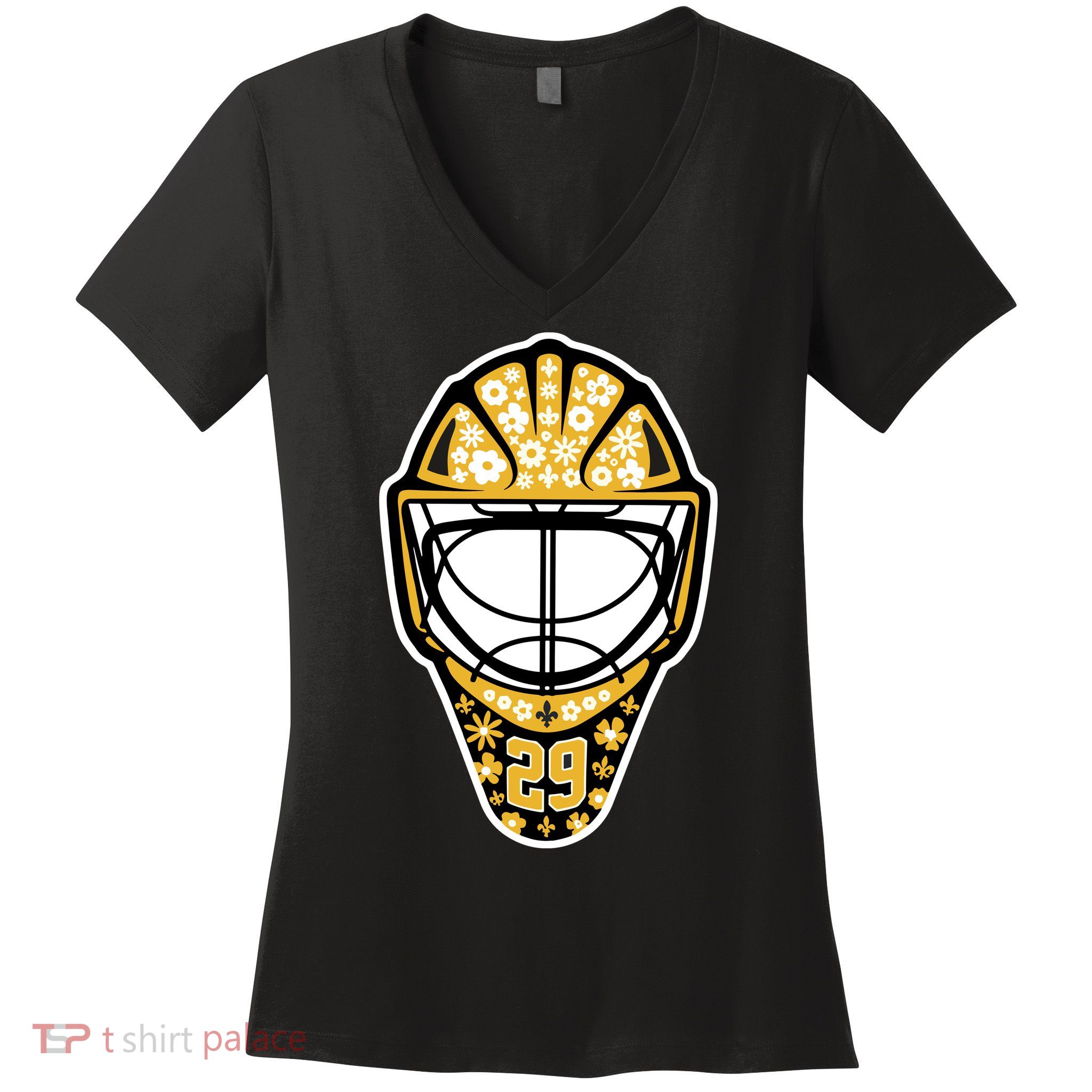 Penguins Marcandré Fleury Number 29 Flower Mask Women's V-Neck T-Shirt