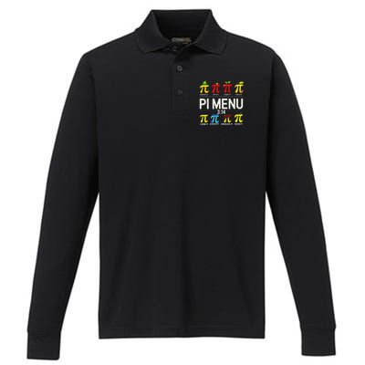 Pie Menu Funny Pi Day Pi 3 Performance Long Sleeve Polo