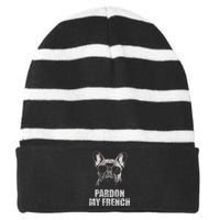 Pardon My French Bulldog Frenchie Lover Striped Beanie with Solid Band