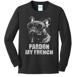 Pardon My French Bulldog Frenchie Lover Kids Long Sleeve Shirt