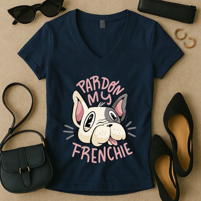 Pardon My Frenchie Bulldog Women's V-Neck T-Shirt