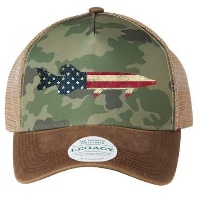 Pike Musky Fishing American Flag Vintage Patriotic Fisherman Legacy Tie Dye Trucker Hat