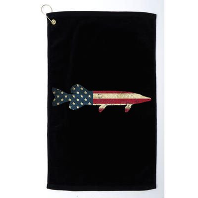Pike Musky Fishing American Flag Vintage Patriotic Fisherman Golf Towel