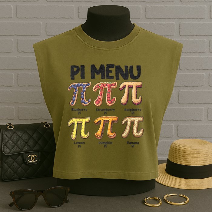 Pi Menu Funny Math Teacher Pi Day 3.14 Pie Garment-Dyed Women's Muscle Tee