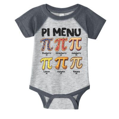 Pi Menu Funny Math Teacher Pi Day 3.14 Pie Infant Baby Jersey Bodysuit