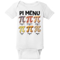 Pi Menu Funny Math Teacher Pi Day 3.14 Pie Baby Bodysuit