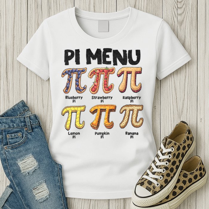Pi Menu Funny Math Teacher Pi Day 3.14 Pie Womens T-Shirt