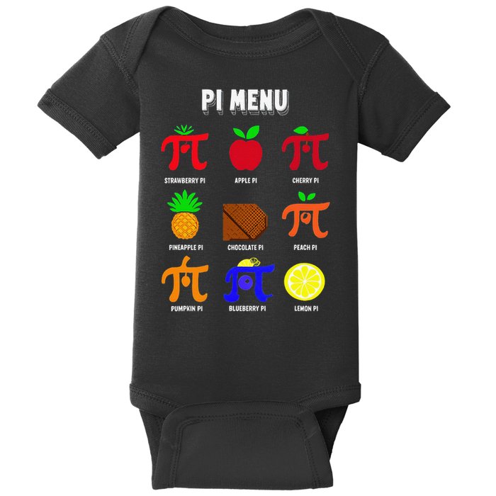 Pie Menu Funny Pi Day Pi 3 Baby Bodysuit