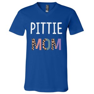 Pittie Mom Funny Pitbull Dog Lover Gift Leopard Gift V-Neck T-Shirt