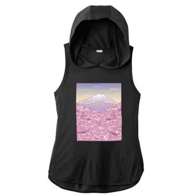 Pastel Mount Fuji Ladies PosiCharge Tri-Blend Wicking Draft Hoodie Tank