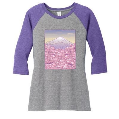 Pastel Mount Fuji Women's Tri-Blend 3/4-Sleeve Raglan Shirt