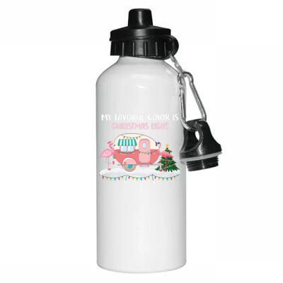 Ph My Favorite Color Is Christmas Light Flamingo Camping Rv Gift Aluminum Water Bottle