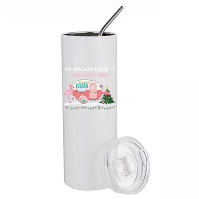 Ph My Favorite Color Is Christmas Light Flamingo Camping Rv Gift Stainless Steel Tumbler