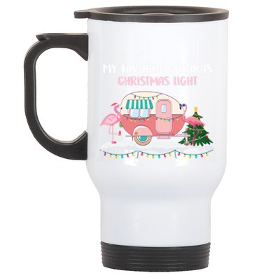 Ph My Favorite Color Is Christmas Light Flamingo Camping Rv Gift Stainless Steel Travel Mug