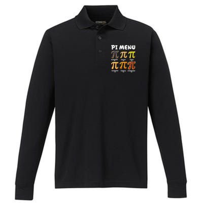 Pi Menu Funny Math Teacher Pi Day 3 Performance Long Sleeve Polo
