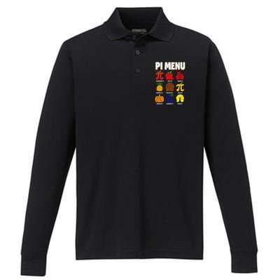 Pie Menu Funny Pi Day Pi 3 Performance Long Sleeve Polo