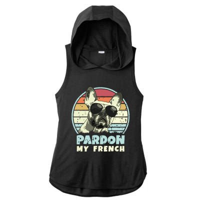 Pardon My French Retro Funny Frenchie French Bulldog Ladies PosiCharge Tri-Blend Wicking Draft Hoodie Tank