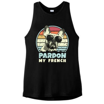 Pardon My French Retro Funny Frenchie French Bulldog Ladies PosiCharge Tri-Blend Wicking Tank