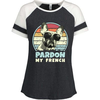 Pardon My French Retro Funny Frenchie French Bulldog Enza Ladies Jersey Colorblock Tee