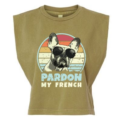 Pardon My French Retro Funny Frenchie French Bulldog Garment-Dyed Women's Muscle Tee