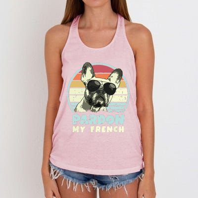 Pardon My French Retro Funny Frenchie French Bulldog Women's Knotted Racerback Tank