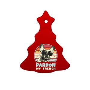 Pardon My French Retro Funny Frenchie French Bulldog Ceramic Tree Ornament