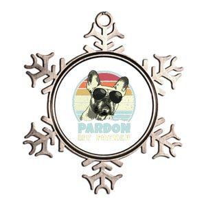 Pardon My French Retro Funny Frenchie French Bulldog Metallic Star Ornament