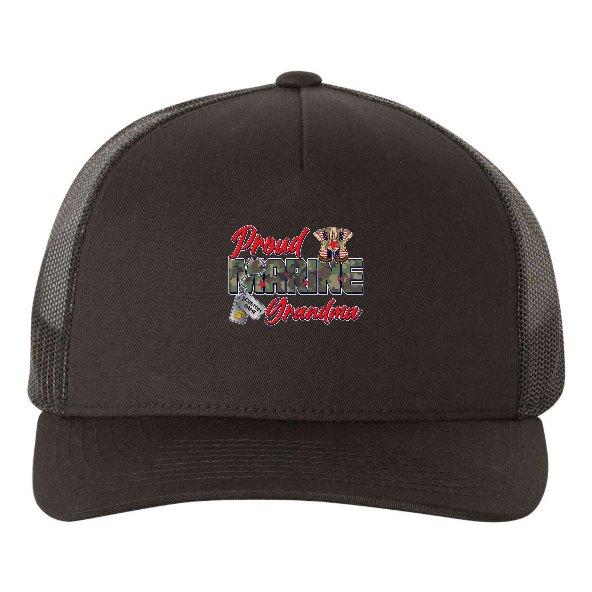 Proud Marine Grandma Personalize Dog Tags Yupoong Adult 5-Panel Trucker Hat