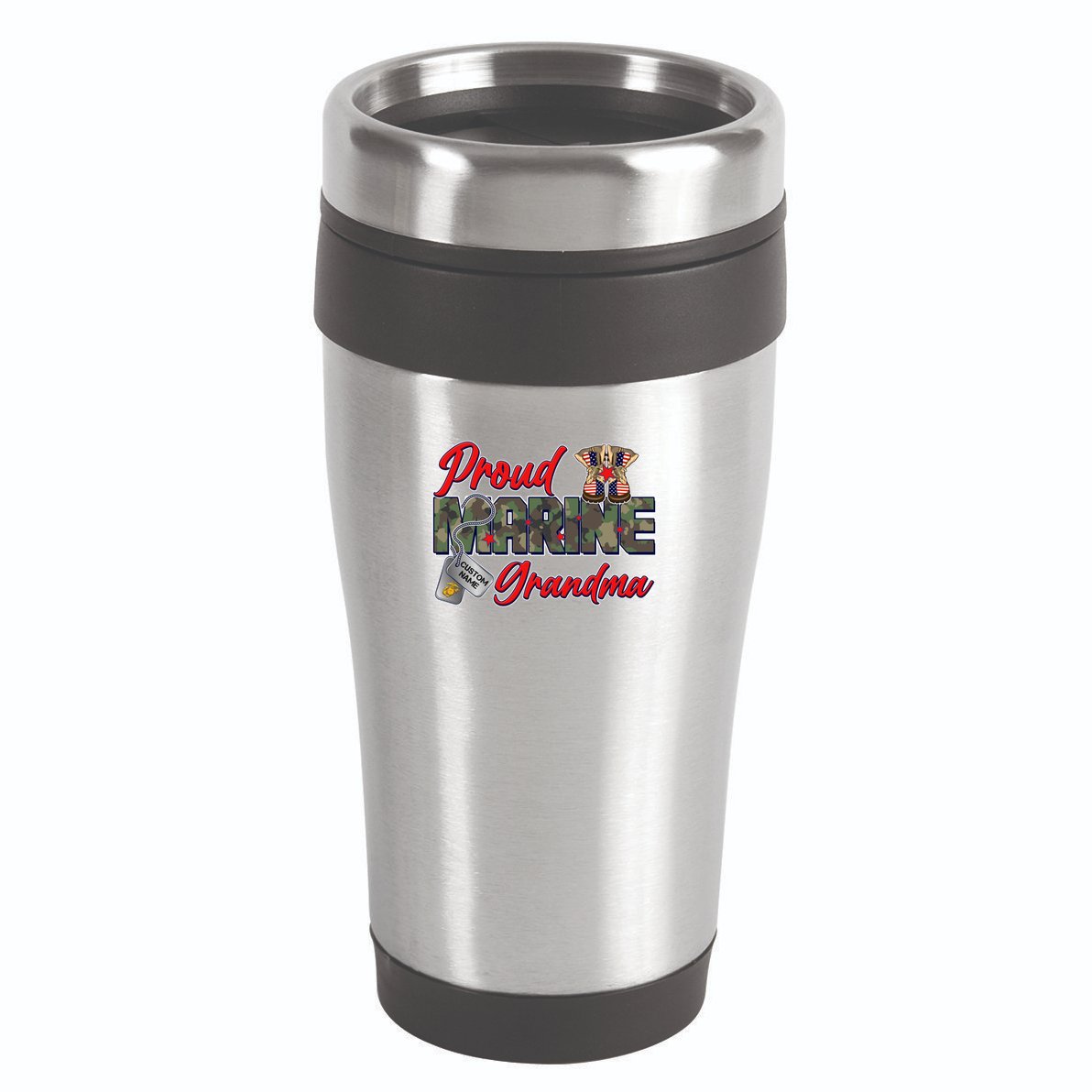 Proud Marine Grandma Personalize Dog Tags 16oz Travel Tumbler