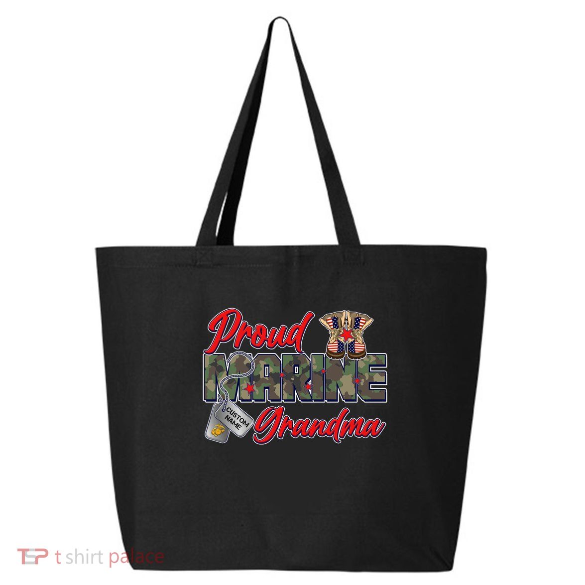 Proud Marine Grandma Personalize Dog Tags 25L Jumbo Tote