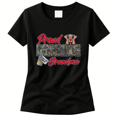 Proud Marine Grandma Personalize Dog Tags Womens T-Shirt