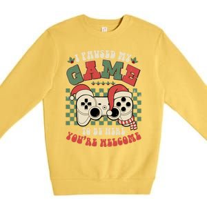 Paused My Game To Be Here Meaningful Gift Ugly Christmas Video Gamer Meaningful Premium Crewneck Sweatshirt