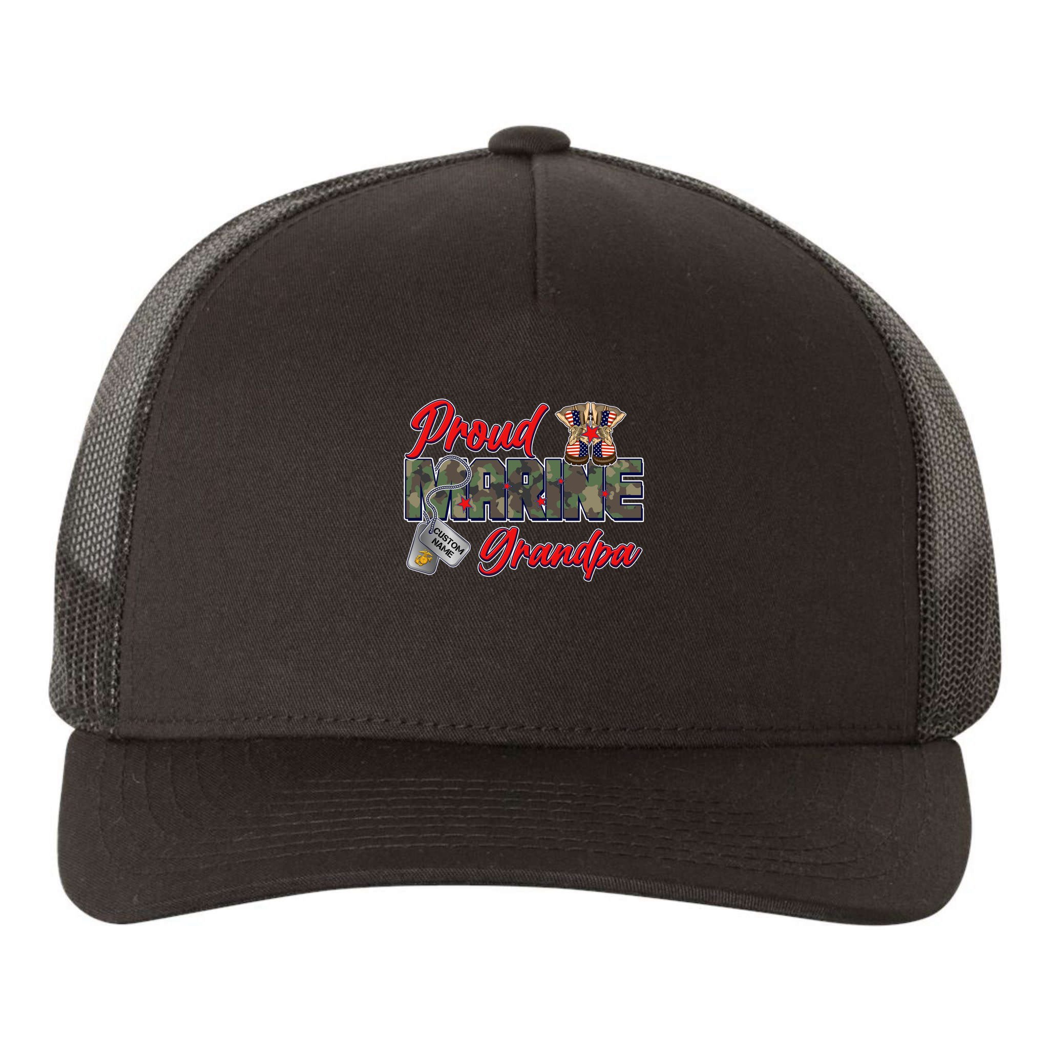 Proud Marine Grandpa Personalize Dog Tags Yupoong Adult 5-Panel Trucker Hat