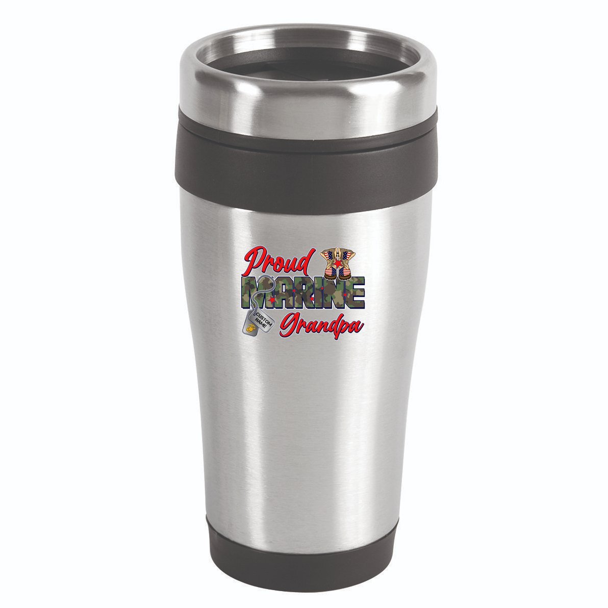 Proud Marine Grandpa Personalize Dog Tags 16oz Travel Tumbler