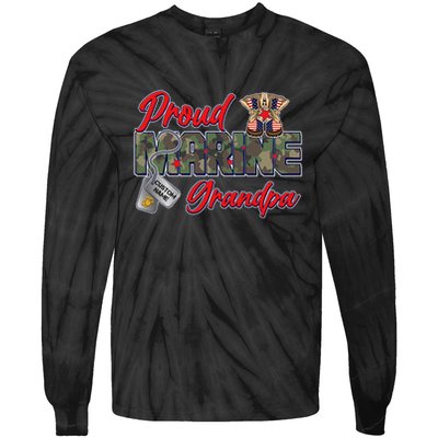 Proud Marine Grandpa Personalize Dog Tags Tie-Dye Long Sleeve Shirt