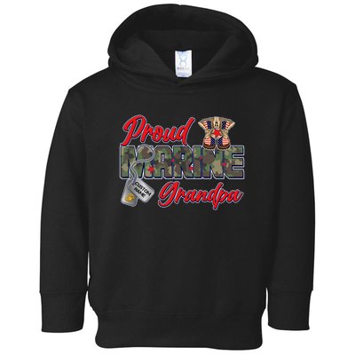 Proud Marine Grandpa Personalize Dog Tags Toddler Hoodie