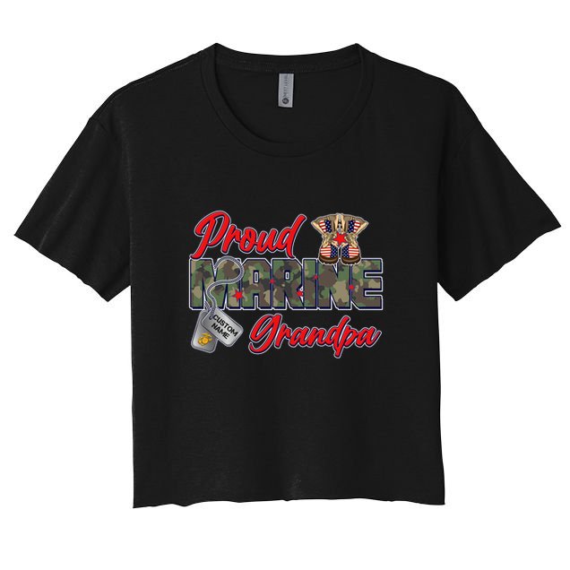 Proud Marine Grandpa Personalize Dog Tags Crop Top