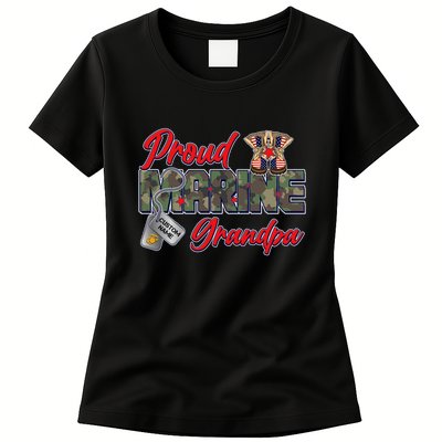 Proud Marine Grandpa Personalize Dog Tags Womens T-Shirt
