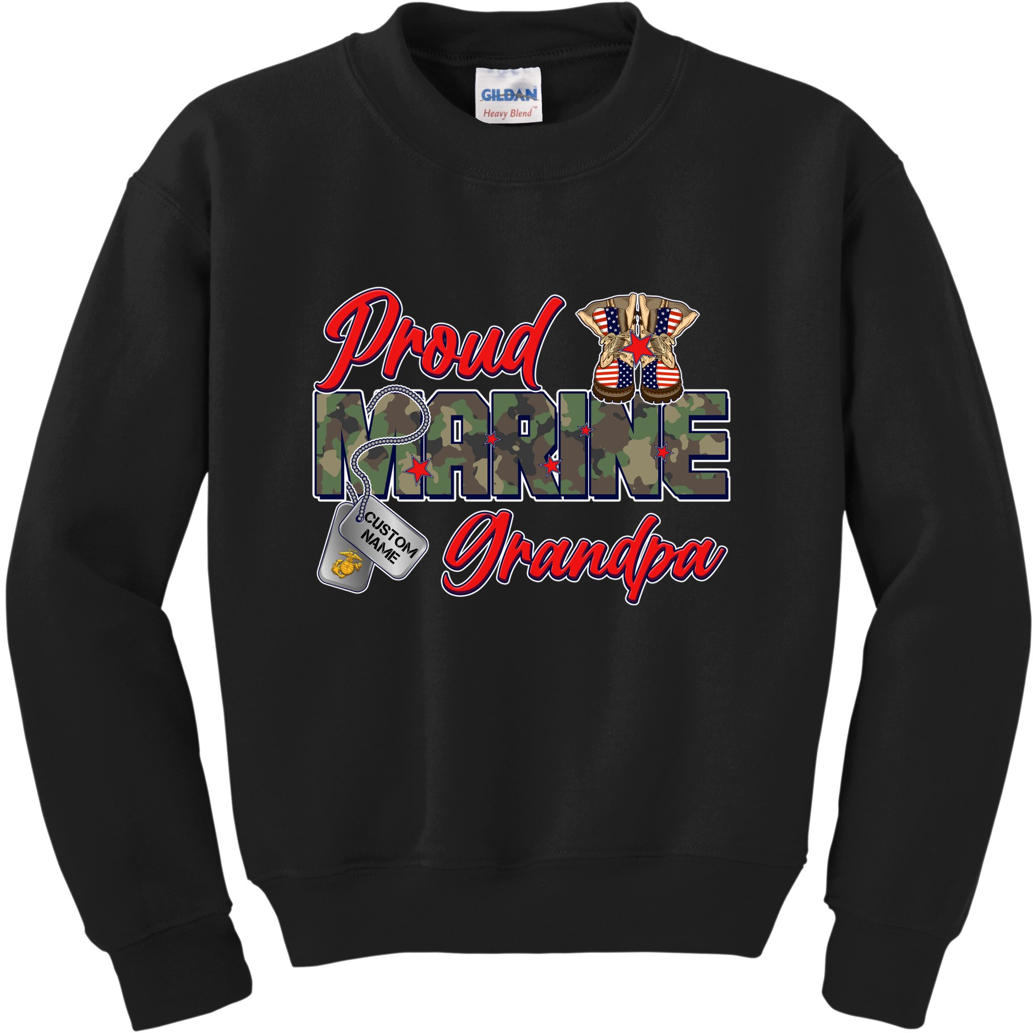Proud Marine Grandpa Personalize Dog Tags Kids Sweatshirt