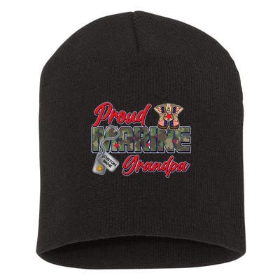 Proud Marine Grandpa Personalize Dog Tags Short Acrylic Beanie