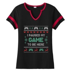 Paused My Game Ugly Christmas Xmas Sweater Gamer Funny Gift Ladies Halftime Notch Neck Tee